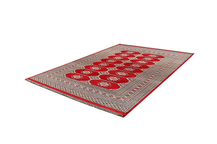 Red Pakistani Jaldar Rug 6' 3" x 9' 1" Hand-Knotted | No. QA77038