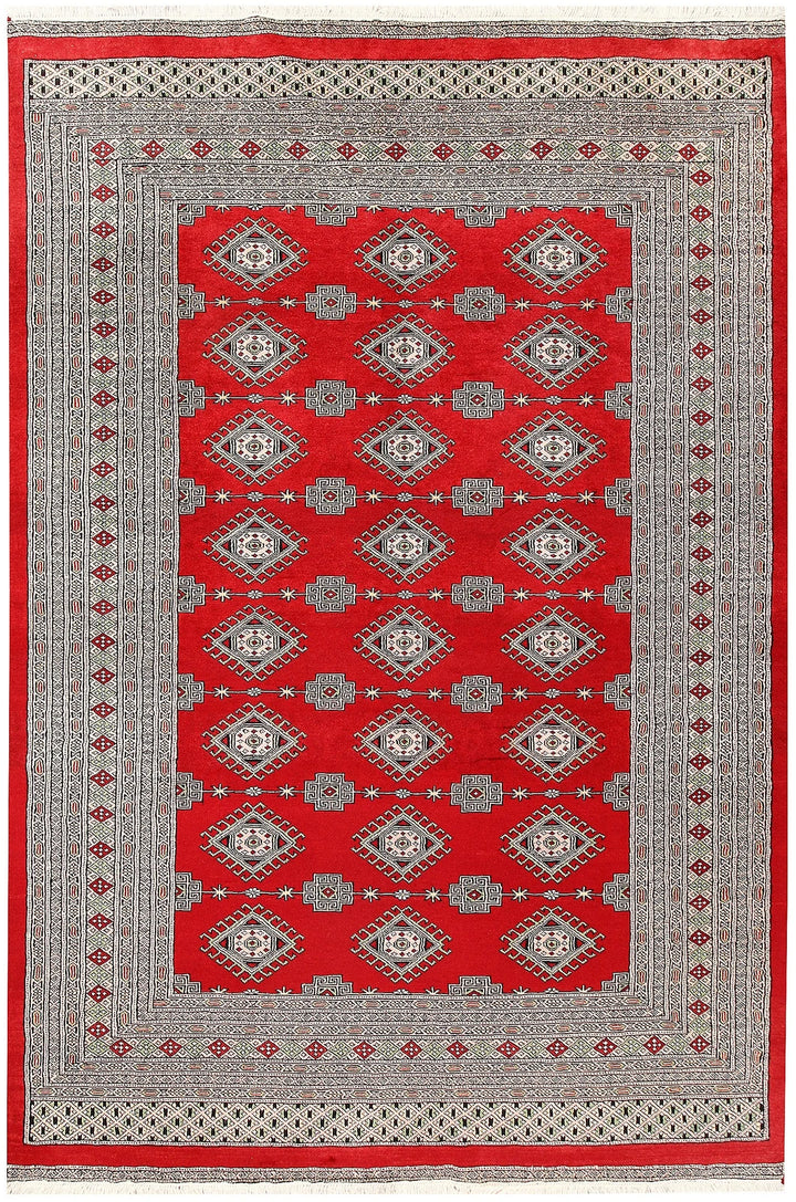Firebrick Red Pakistani Jaldar Rug 6' 2" x 9' 1" Hand-Knotted | No. QA77047