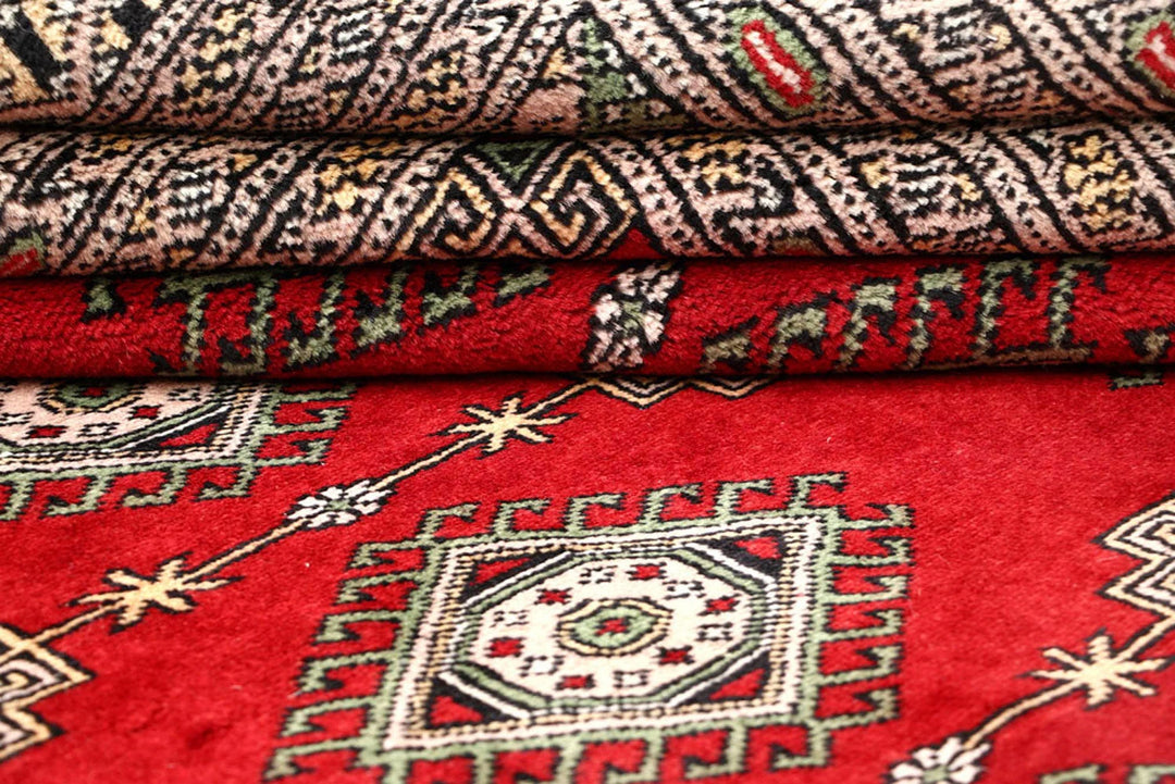 Firebrick Red Pakistani Jaldar Rug 6' 2" x 9' 1" Hand-Knotted | No. QA77047