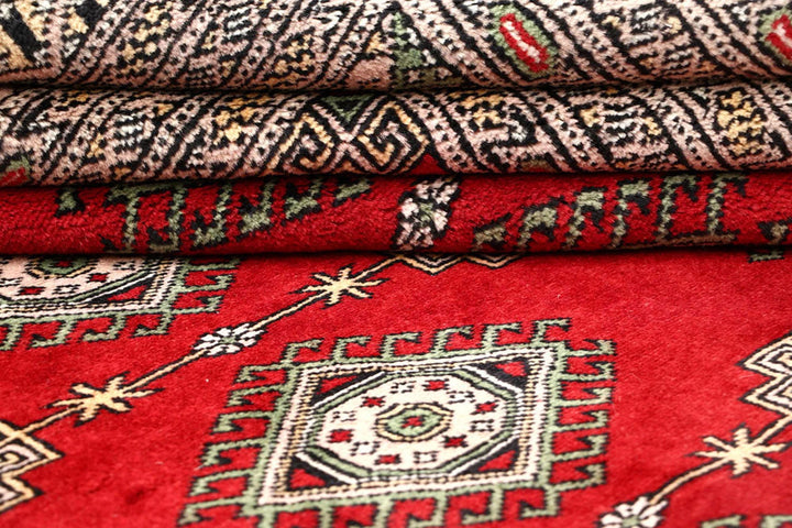 Firebrick Red Pakistani Jaldar Rug 6' 2" x 9' 1" Hand-Knotted | No. QA77047