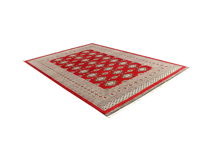 Firebrick Red Pakistani Jaldar Rug 6' 2" x 9' 1" Hand-Knotted | No. QA77047