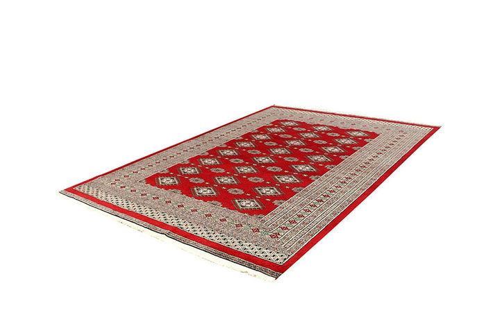 Firebrick Red Pakistani Jaldar Rug 6' 2" x 9' 1" Hand-Knotted | No. QA77047