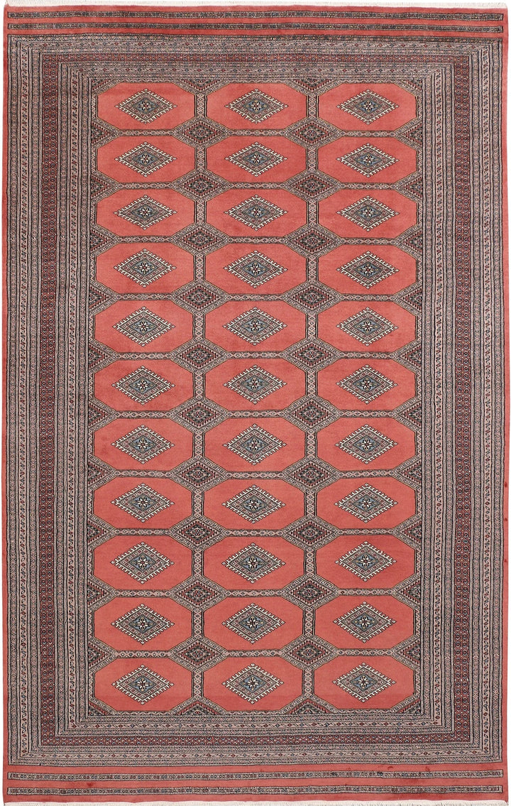 Dark Salmon Pakistani Jaldar Rug 6' 7" x 10' 6" Hand-Knotted | No. QA77137