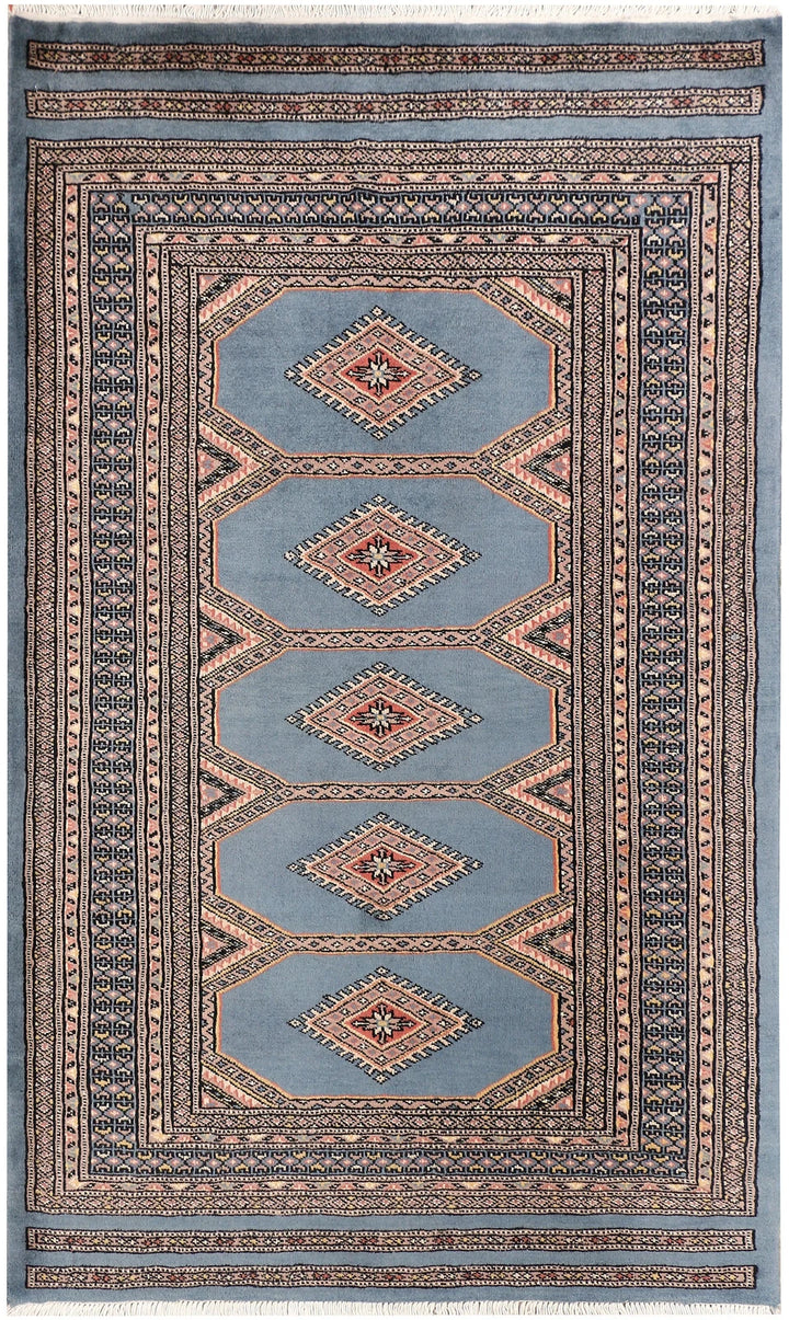Light Slate Grey Pakistani Jaldar Rug 3' 3" x 5' 3" Hand-Knotted | No. QA77148