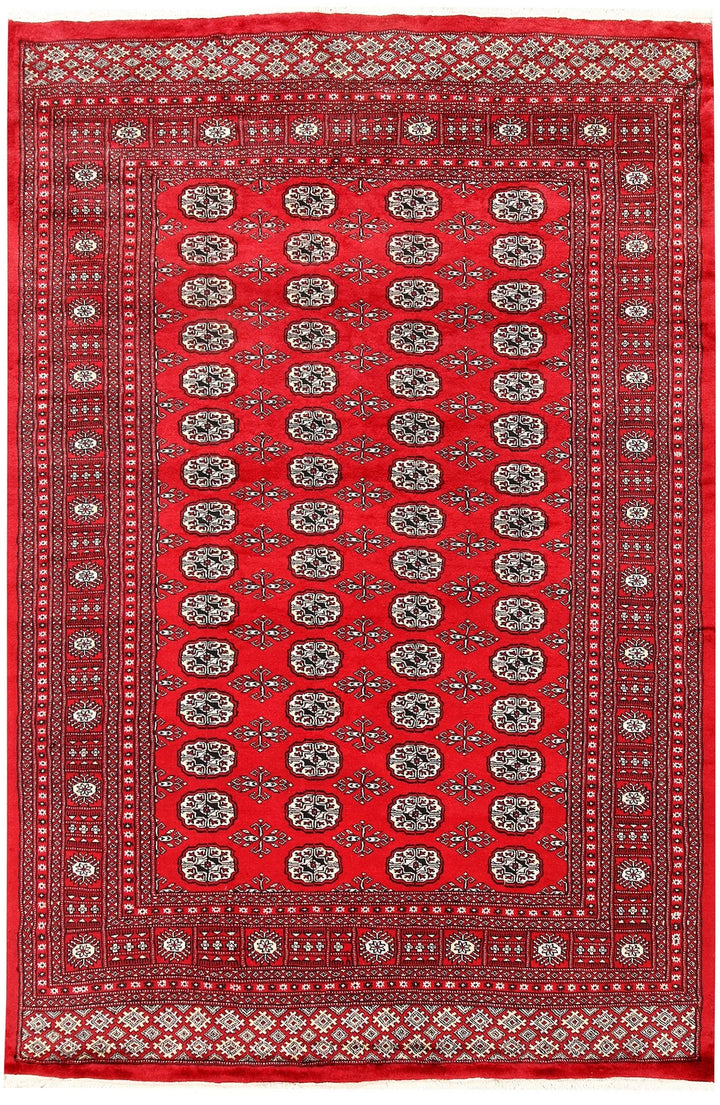 Red Pakistani Bokhara Rug 6' 1" x 9' 2" Hand-Knotted | No. QA77231