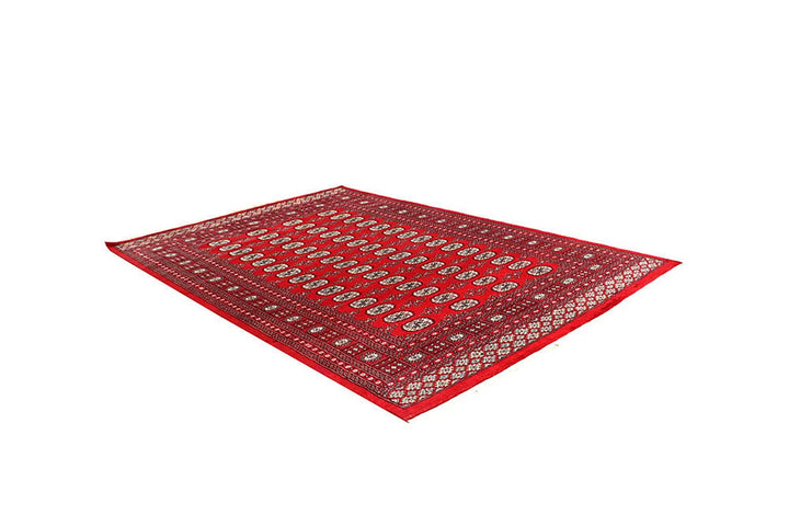 Red Pakistani Bokhara Rug 6' 1" x 9' 2" Hand-Knotted | No. QA77231
