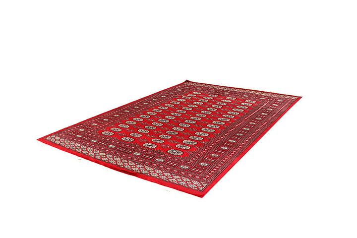 Red Pakistani Bokhara Rug 6' 1" x 9' 2" Hand-Knotted | No. QA77231