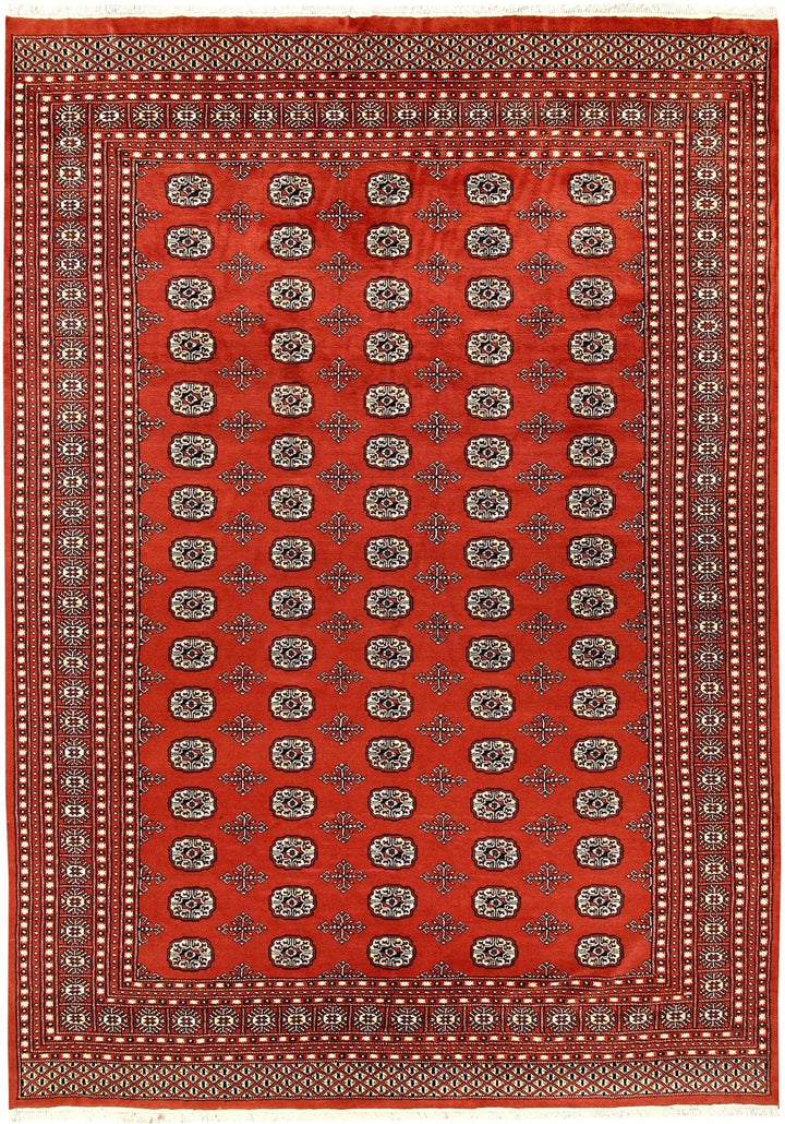 Orange Red Pakistani Bokhara Rug 8' x 11'1" Hand-Knotted | No. QA77243