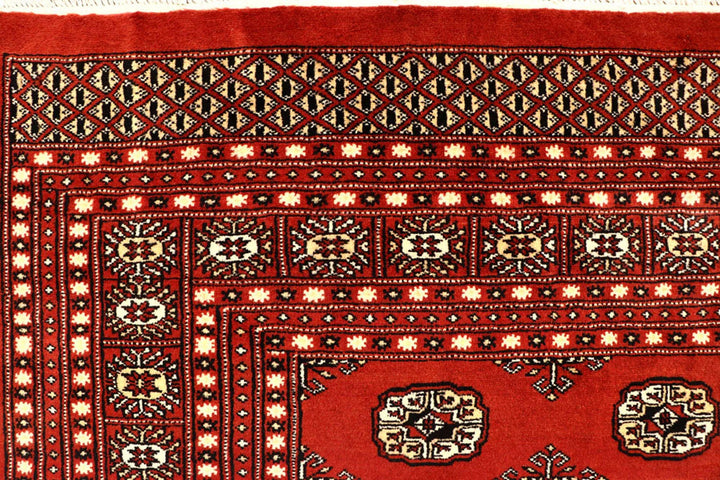 Orange Red Pakistani Bokhara Rug 8' x 11'1" Hand-Knotted | No. QA77243