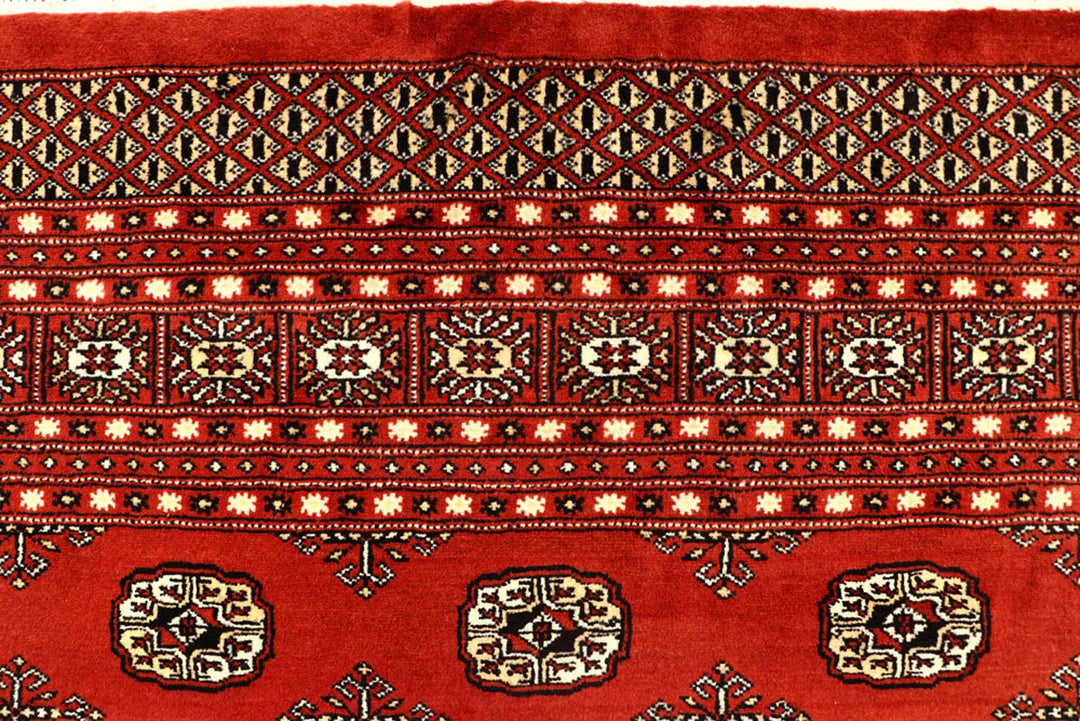 Orange Red Pakistani Bokhara Rug 8' x 11'1" Hand-Knotted | No. QA77243
