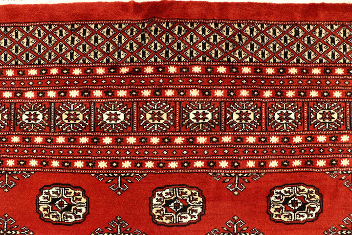 Orange Red Pakistani Bokhara Rug 8' x 11'1" Hand-Knotted | No. QA77243