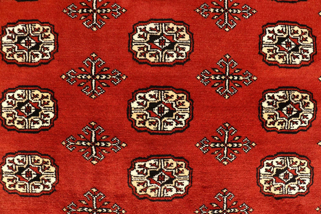 Orange Red Pakistani Bokhara Rug 8' x 11'1" Hand-Knotted | No. QA77243