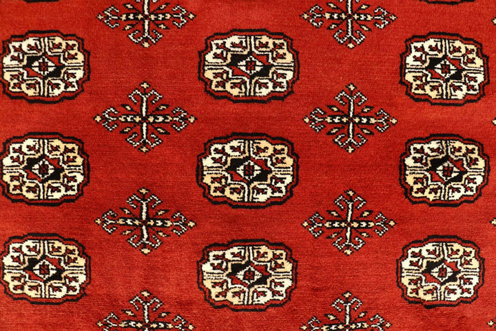 Orange Red Pakistani Bokhara Rug 8' x 11'1" Hand-Knotted | No. QA77243