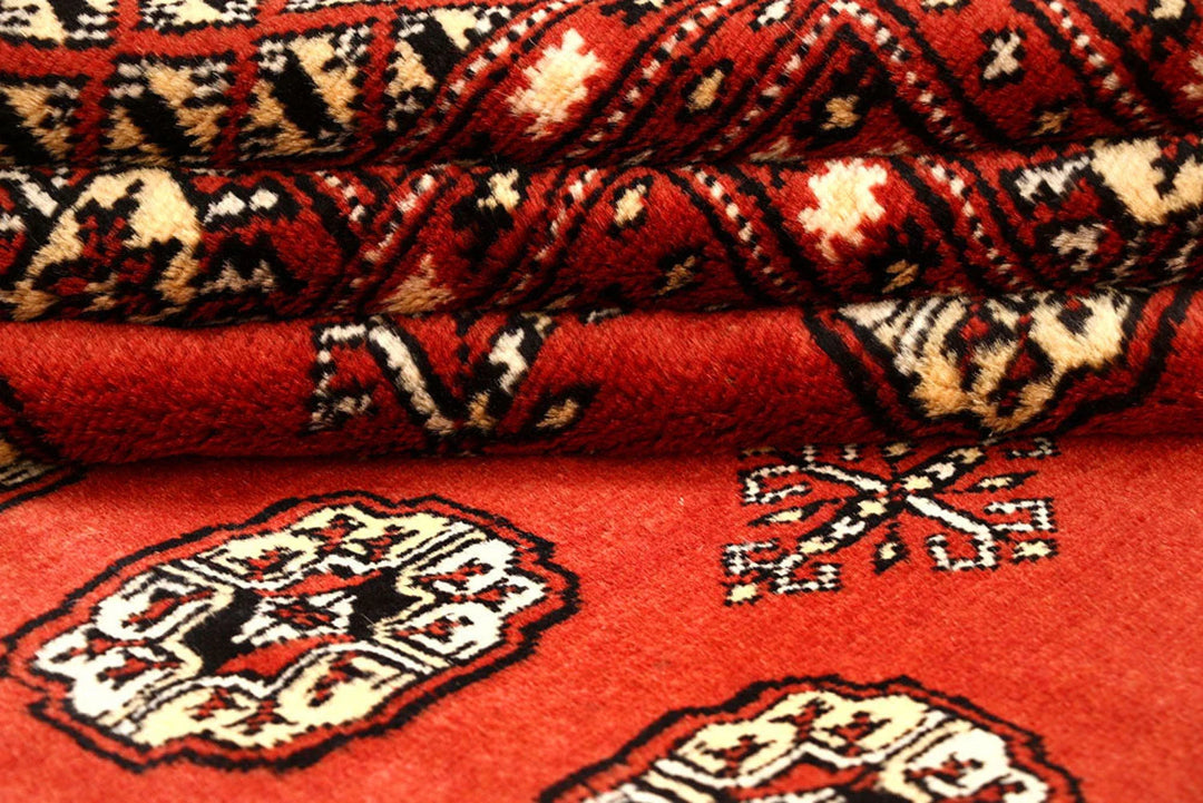 Orange Red Pakistani Bokhara Rug 8' x 11'1" Hand-Knotted | No. QA77243