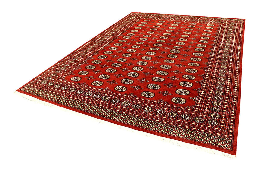 Orange Red Pakistani Bokhara Rug 8' x 11'1" Hand-Knotted | No. QA77243