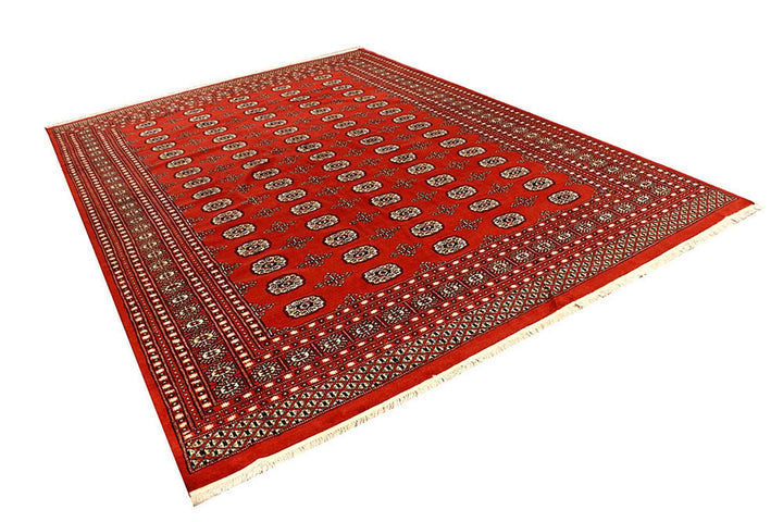 Orange Red Pakistani Bokhara Rug 8' x 11'1" Hand-Knotted | No. QA77243