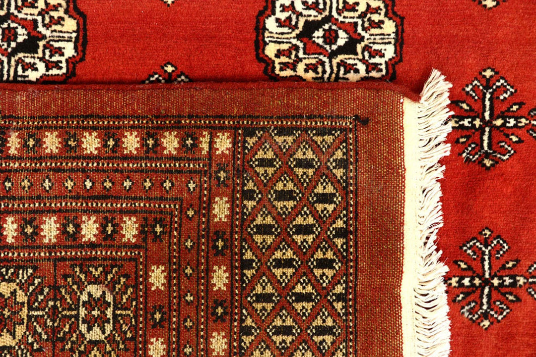 Orange Red Pakistani Bokhara Rug 8' x 11'1" Hand-Knotted | No. QA77243