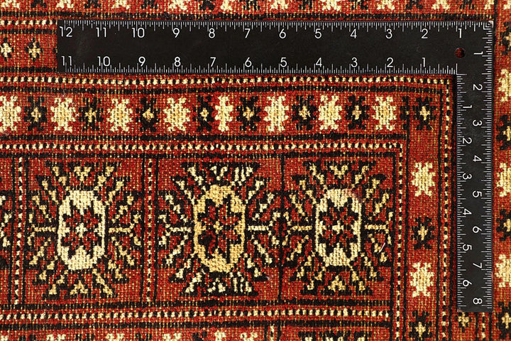 Orange Red Pakistani Bokhara Rug 8' x 11'1" Hand-Knotted | No. QA77243