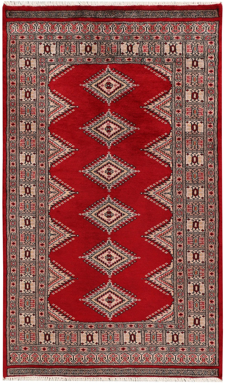 Dark Red Pakistani Jaldar Rug 3' 1" x 5' 3" Hand-Knotted | No. QA77594