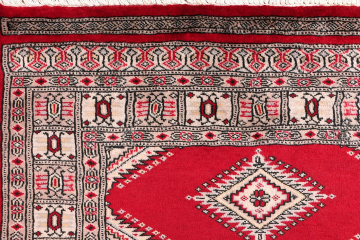 Dark Red Pakistani Jaldar Rug 3' 1" x 5' 3" Hand-Knotted | No. QA77594