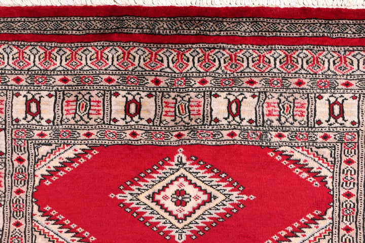 Dark Red Pakistani Jaldar Rug 3' 1" x 5' 3" Hand-Knotted | No. QA77594