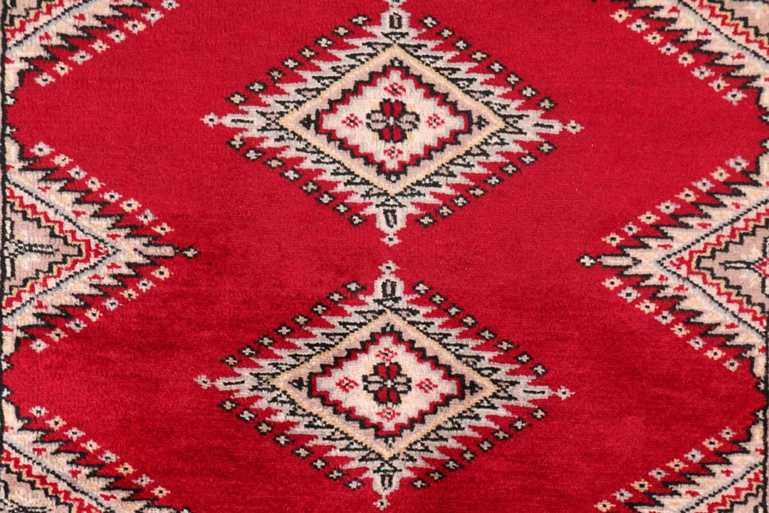 Dark Red Pakistani Jaldar Rug 3' 1" x 5' 3" Hand-Knotted | No. QA77594