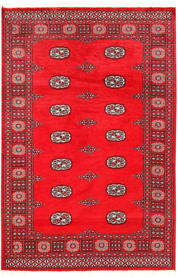 Red Bokhara Rug 4' 2" x 6' 3" Hand-Knotted | No. QA77640