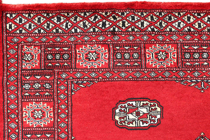 Red Bokhara Rug 4' 2" x 6' 3" Hand-Knotted | No. QA77640