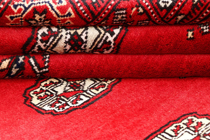 Red Bokhara Rug 4' 2" x 6' 3" Hand-Knotted | No. QA77640