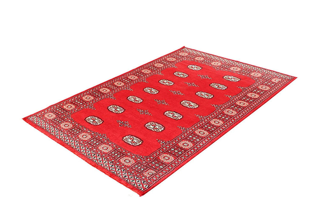 Red Bokhara Rug 4' 2" x 6' 3" Hand-Knotted | No. QA77640