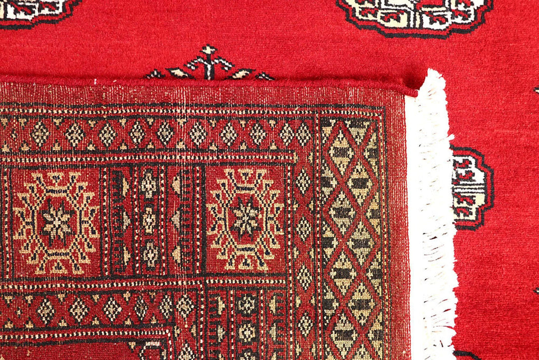 Red Bokhara Rug 4' 2" x 6' 3" Hand-Knotted | No. QA77640