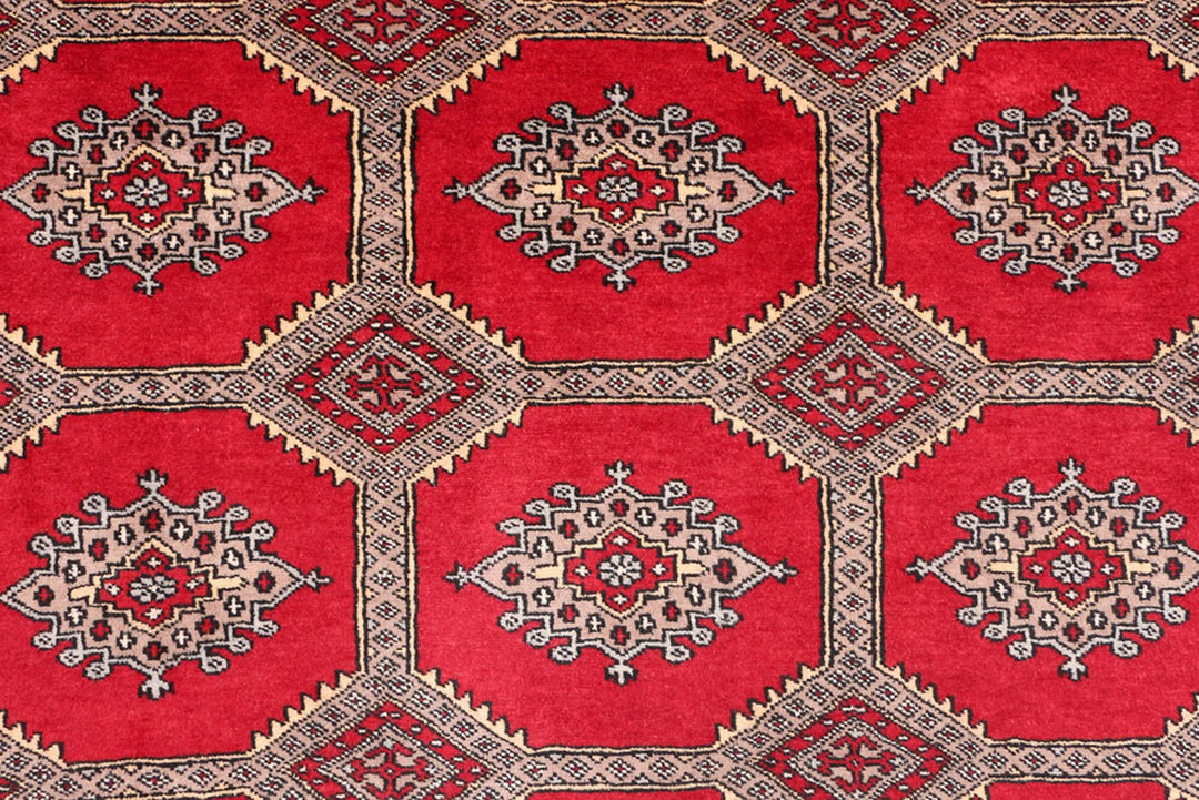 Firebrick Pakistani Jaldar Rug 6' 8" x 10' 10" Hand-Knotted | No. QA77667