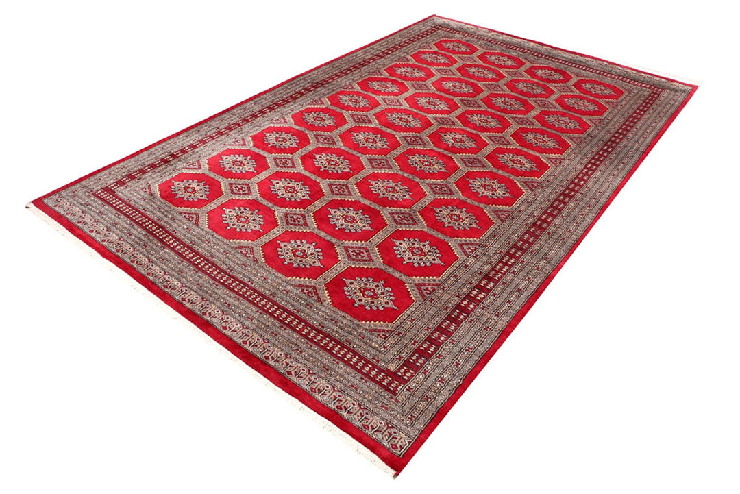 Firebrick Pakistani Jaldar Rug 6' 8" x 10' 10" Hand-Knotted | No. QA77667