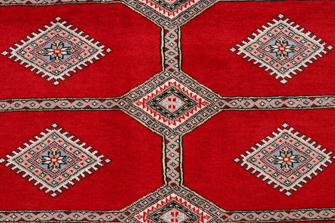 Red Pakistani Jaldar Rug 5' 6" x 8' Hand-Knotted | No. QA77696