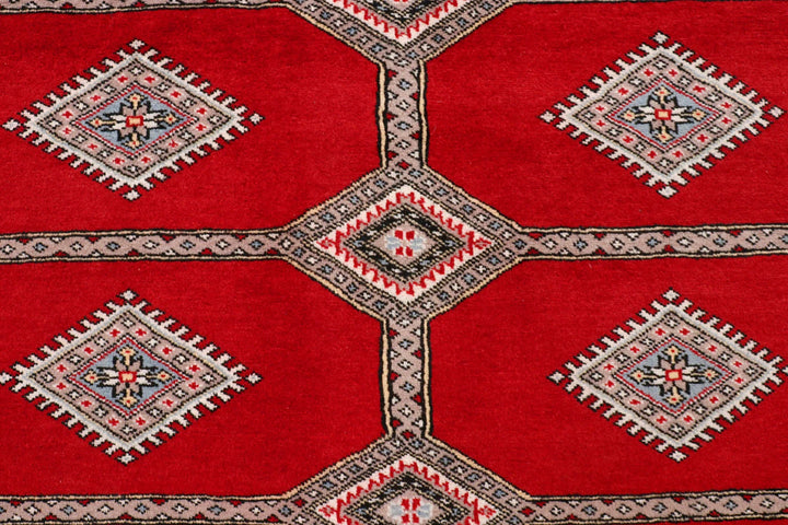 Red Pakistani Jaldar Rug 5' 6" x 8' Hand-Knotted | No. QA77696
