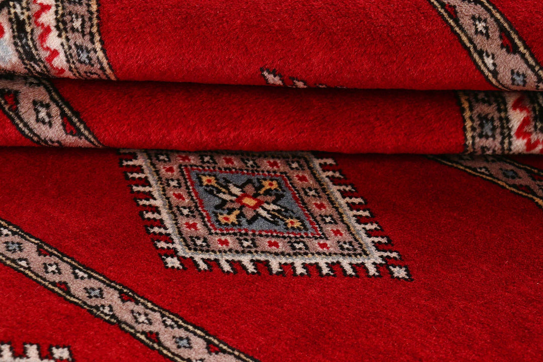 Red Pakistani Jaldar Rug 5' 6" x 8' Hand-Knotted | No. QA77696