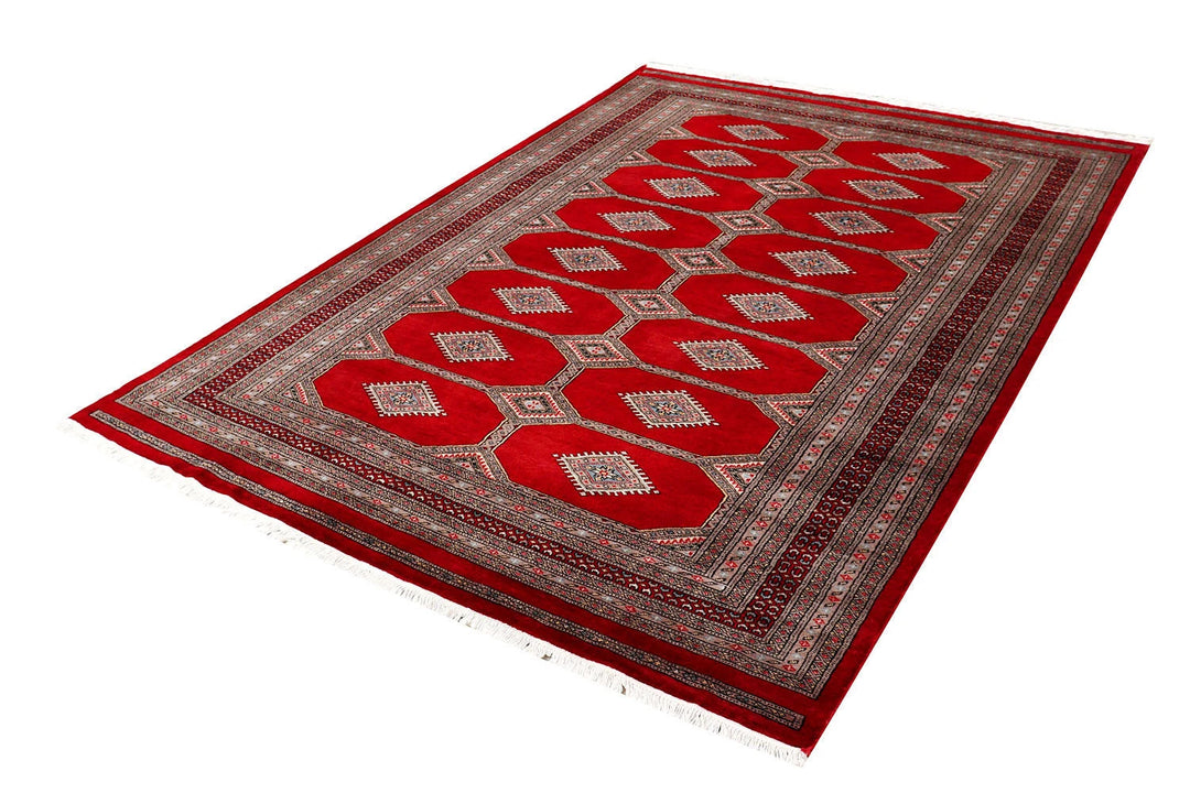 Red Pakistani Jaldar Rug 5' 6" x 8' Hand-Knotted | No. QA77696