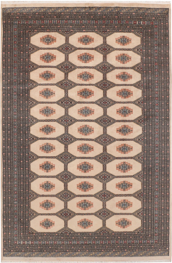 Bisque Pakistani Jaldar Rug 6' 8" x 10' Hand-Knotted | No. QA77716