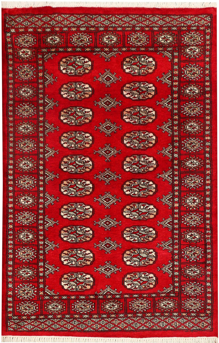 Dark Red Pakistani Bokhara Rug 3' 1" x 4' 9" Hand-Knotted | No. QA77738