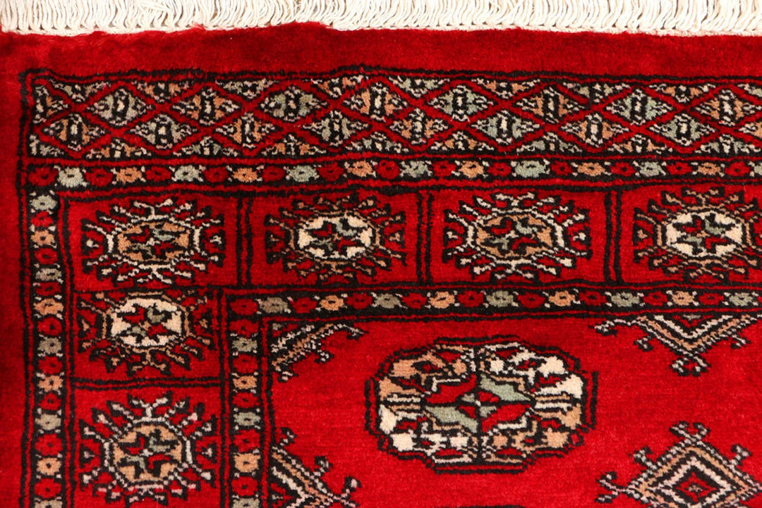 Dark Red Pakistani Bokhara Rug 3' 1" x 4' 9" Hand-Knotted | No. QA77738