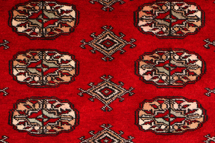 Dark Red Pakistani Bokhara Rug 3' 1" x 4' 9" Hand-Knotted | No. QA77738