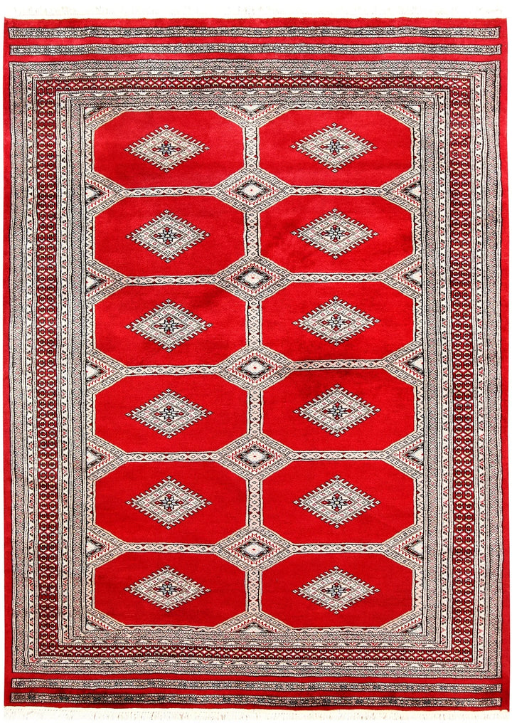 Red Pakistani Jaldar Rug 4' 7" x 6' 4" Hand-Knotted | No. QA78119