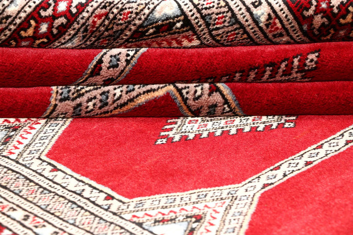 Red Pakistani Jaldar Rug 4' 7" x 6' 4" Hand-Knotted | No. QA78119