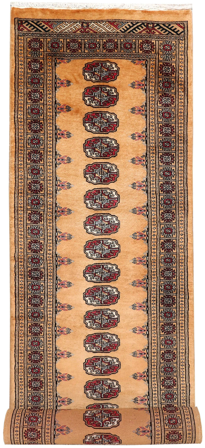 Sandy Brown Pakistani Butterfly Rug 2' 7" x 10' 6" Hand-Knotted | No. QA78154