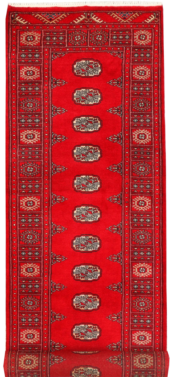 Red Pakistani Bokhara Rug 2' 7" x 9' 4" Hand-Knotted | No. QA78170