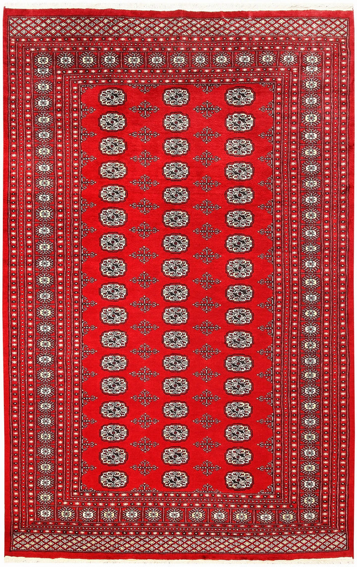 Red Pakistani Bokhara Rug 6' 1" x 9' 6" Hand-Knotted | No. QA78188