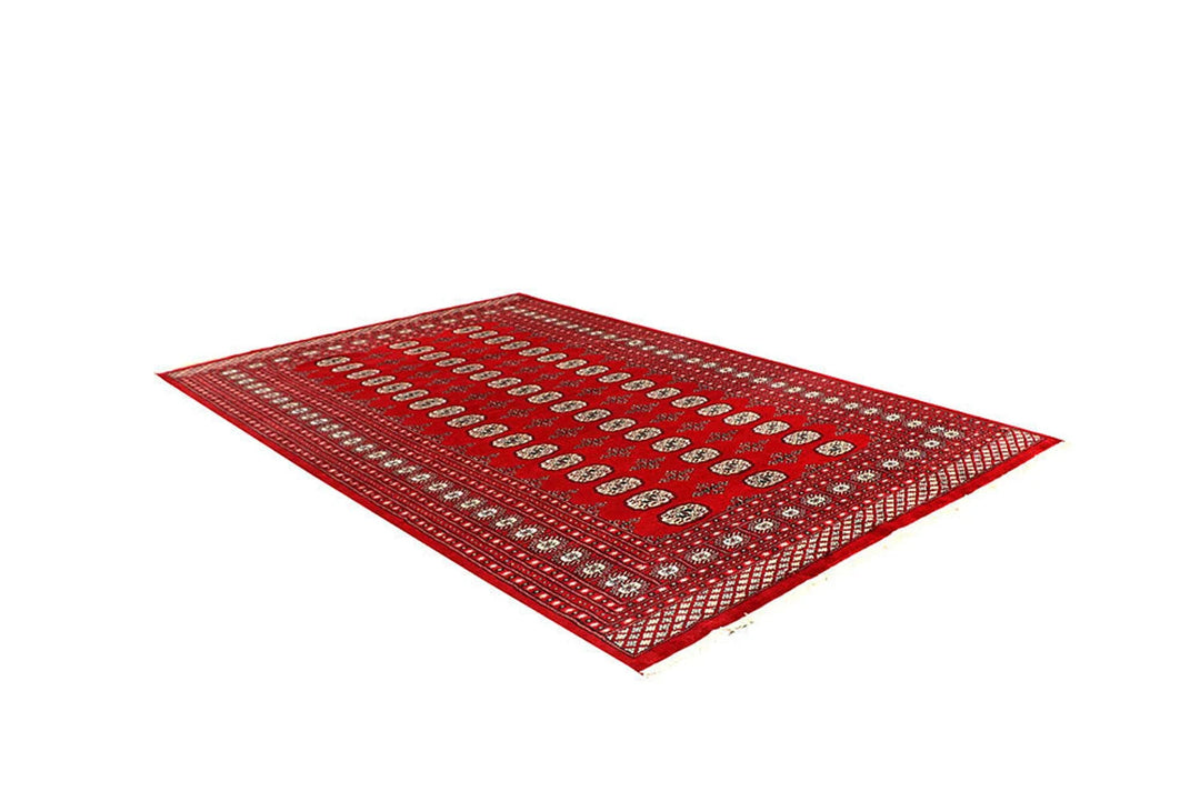 Red Pakistani Bokhara Rug 6' 1" x 9' 6" Hand-Knotted | No. QA78188