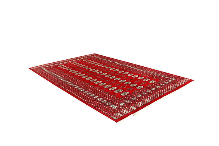 Red Pakistani Bokhara Rug 6' 1" x 9' 6" Hand-Knotted | No. QA78188