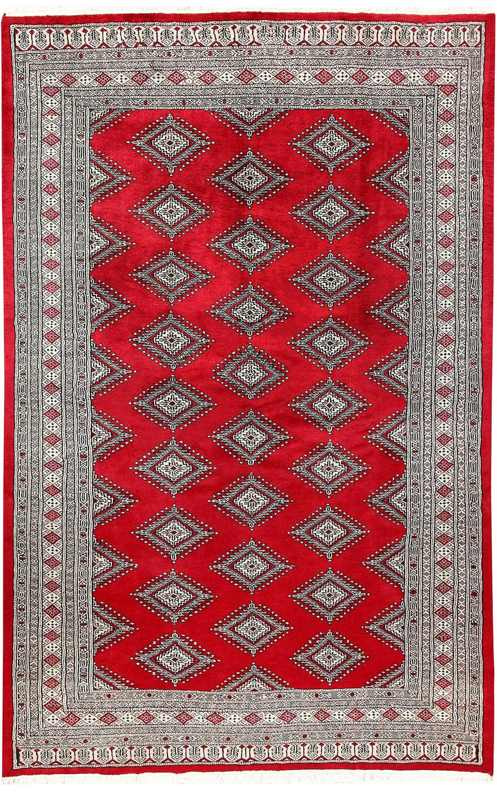 Firebrick Red Pakistani Jaldar Rug 5' x 8' Hand-Knotted | No. QA78198