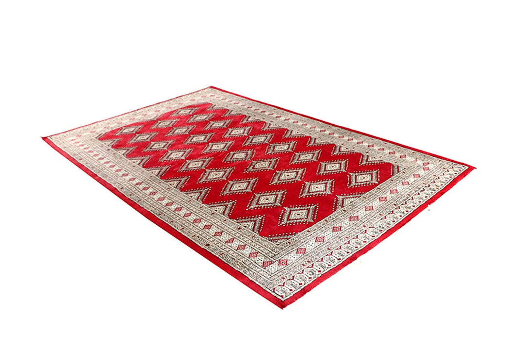 Firebrick Red Pakistani Jaldar Rug 5' x 8' Hand-Knotted | No. QA78198